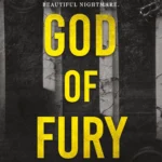 God of Fury book cover by Rina Kent featuring a dark, intense image of a tattooed, brooding man (Nikolai) with a stormy expression, gripping the arm of a serene woman (Sienna) amidst an artistically chaotic backdrop.