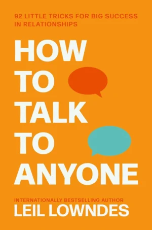 How to Talk to Anyone book cover featuring a group of diverse, confident people engaged in positive conversation.