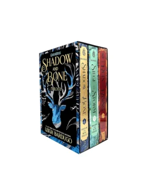 Shadow and Bone trilogy collector's box set showing the foil-stamped slipcase with three books and a map of the Grishaverse.