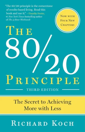 The 80/20 Principle book cover by Richard Koch showing a bold 80/20 ratio graphic or chart.