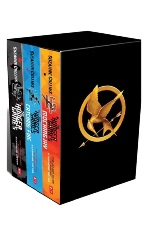 The Hunger Games 4-Book Box Set showing the stacked books with iconic cover art, a slipcase, and included poster.